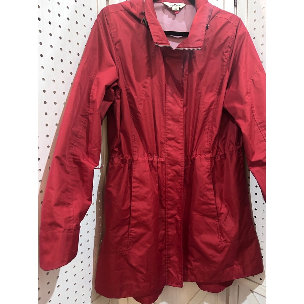 Woolrich Red Hooded Lightweight Drawstring Waist Anorak Jacket Women M - Picture 2 of 7